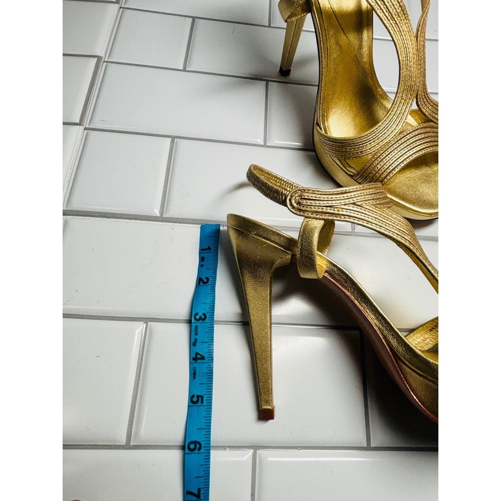 Diane von Furstenberg Luna Gold Metallic Strappy Platform Stiletto Sandals  9M - Picture 10 of 12